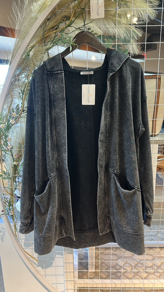 Mineral Washed Hoodie Cardigan