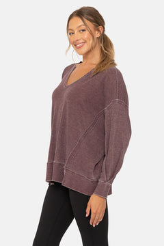 Cotton Blend Waffle Knit Oversized Long Sleeve