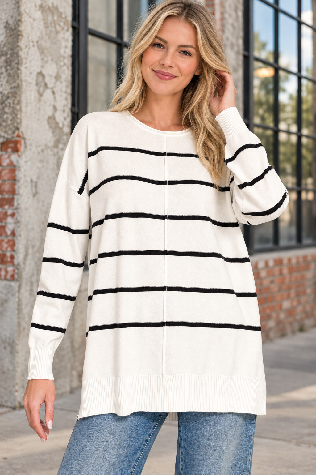 Lightweight Striped Knit Sweater