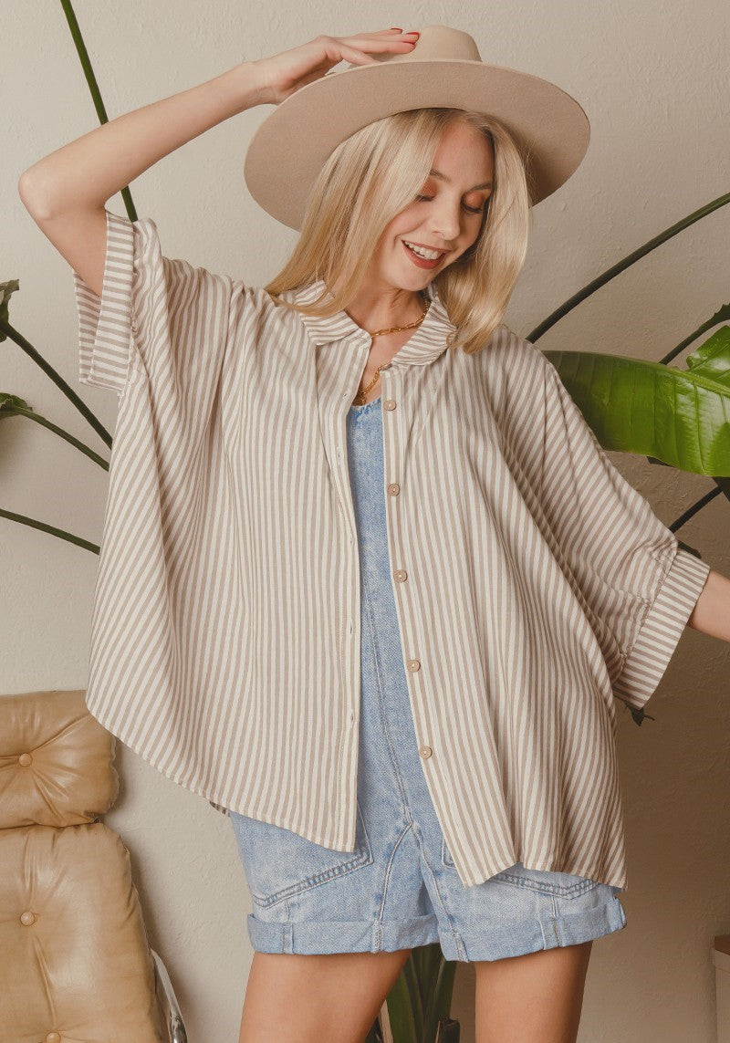 Daybreak Striped Short Sleeve Button Up- 2 Colors!