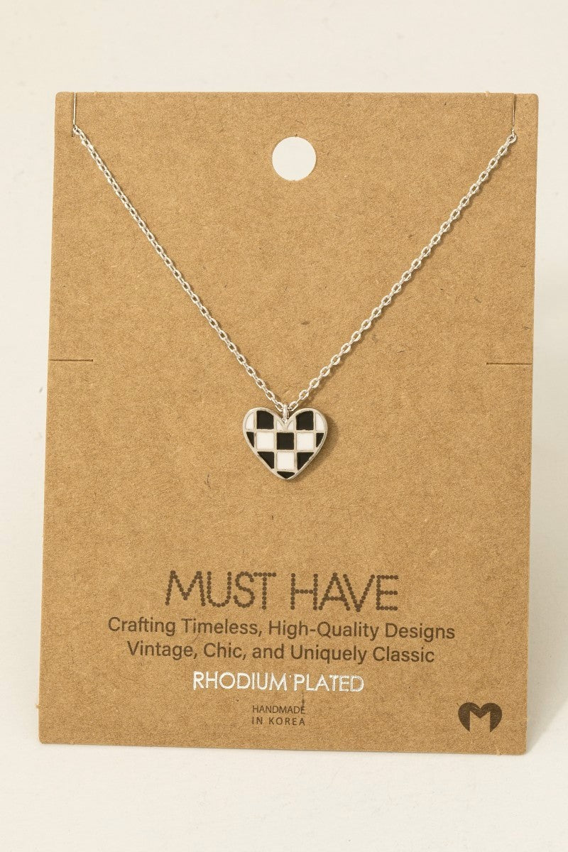 Epoxy Checkered Heart Pendant Necklace- 2 Colors!