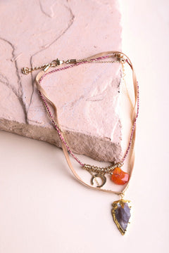Carnelian & Brown Agate Suede Layered Necklace