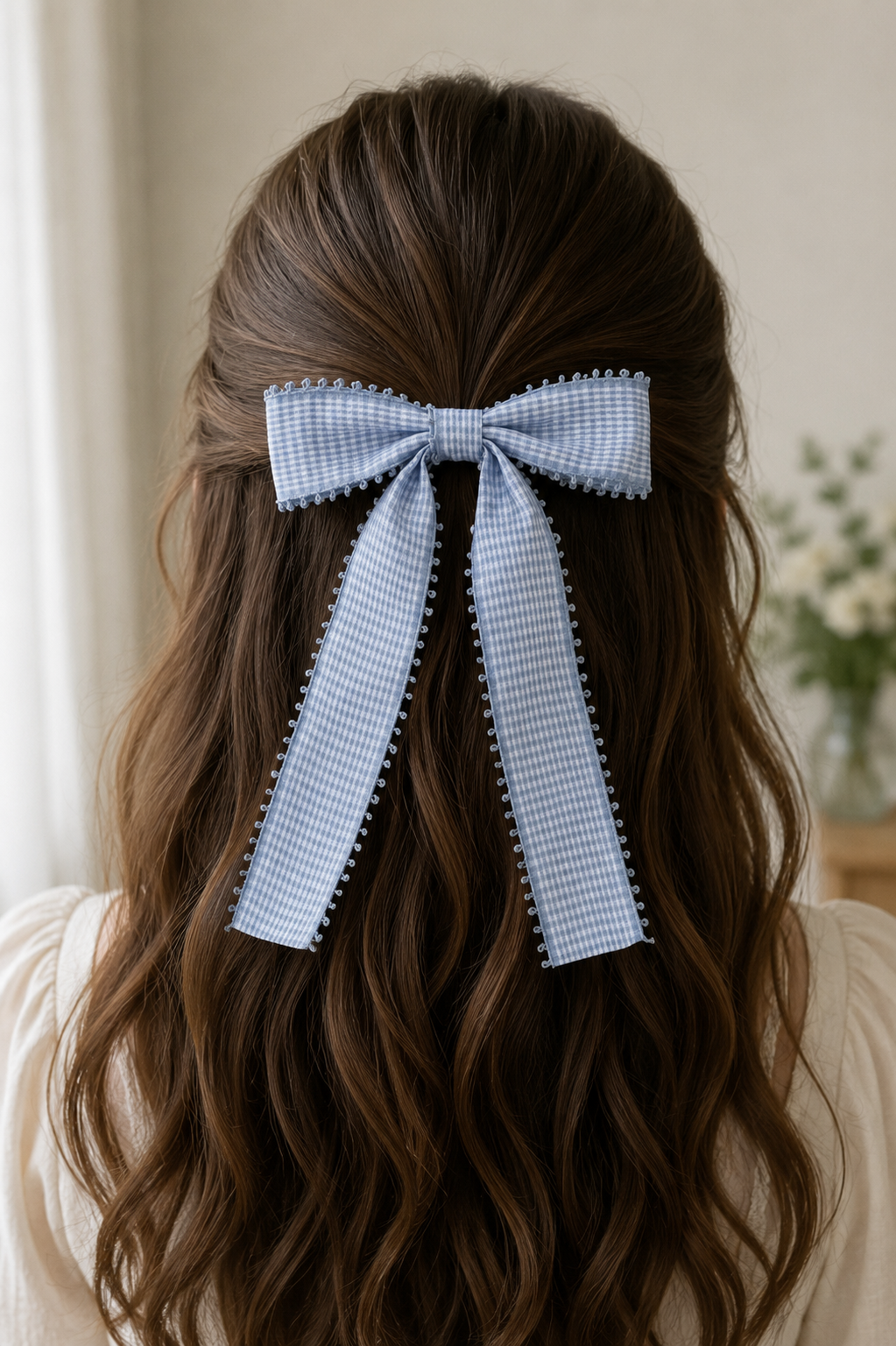 Gingham Lace Bow Hair Clip