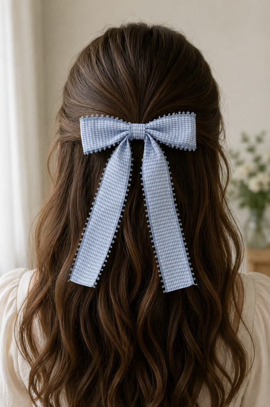 Gingham Lace Bow Hair Clip