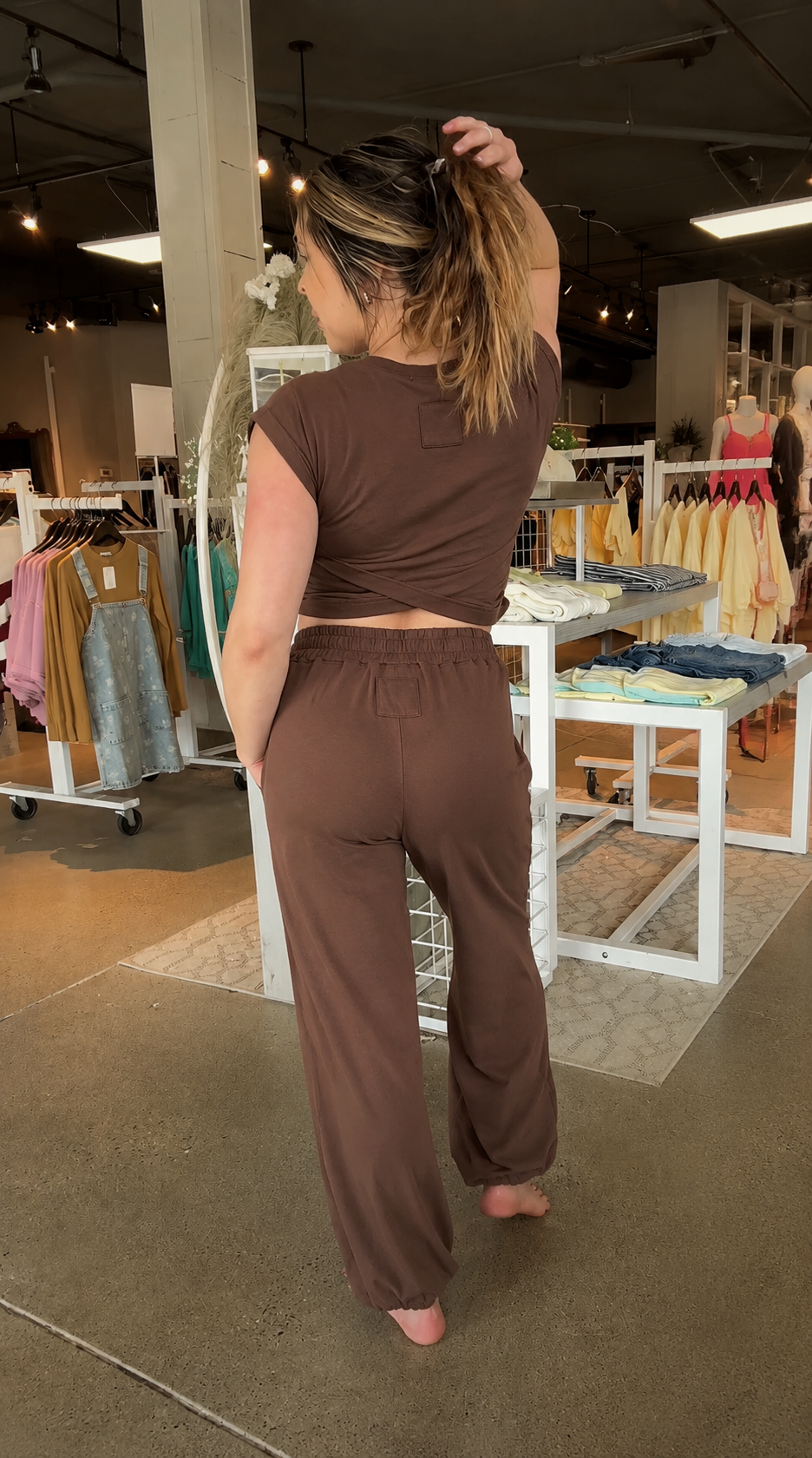 Crossover Cropped Tee Jogger Set (FP Dupe)