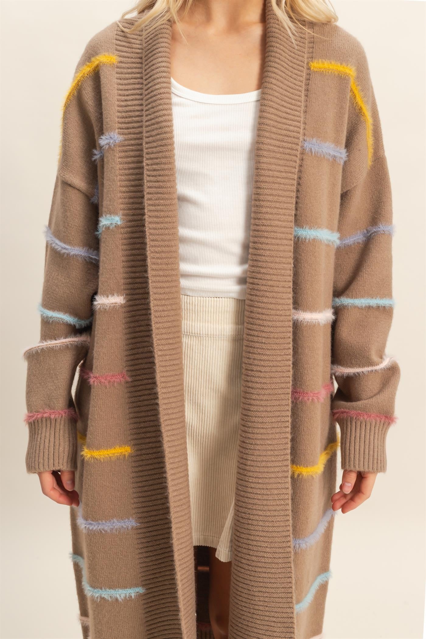 DOORBUSTER: Multicolor Striped Open Front Long Cardigan