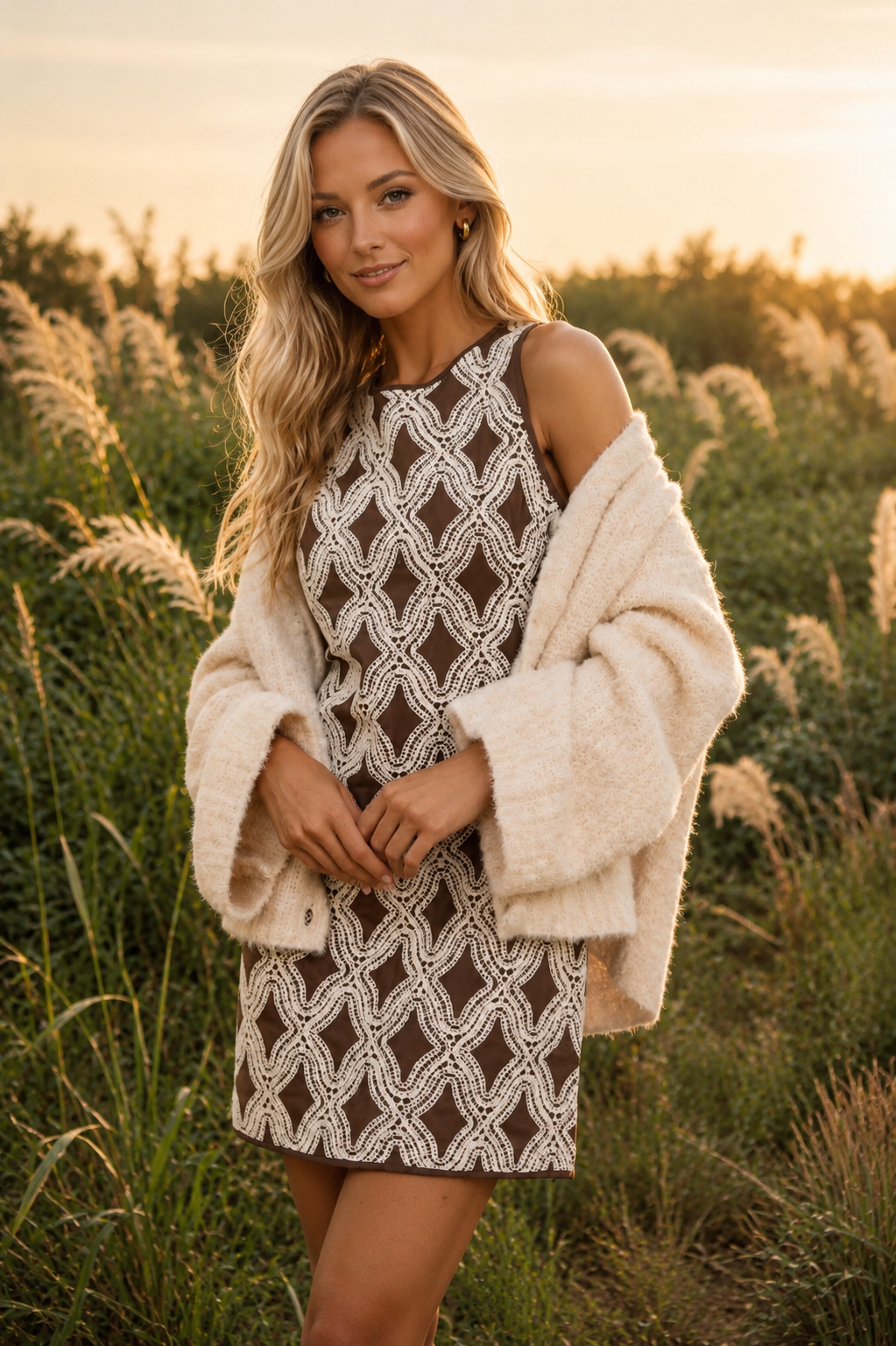 Embroidered Geometric Mini Dress