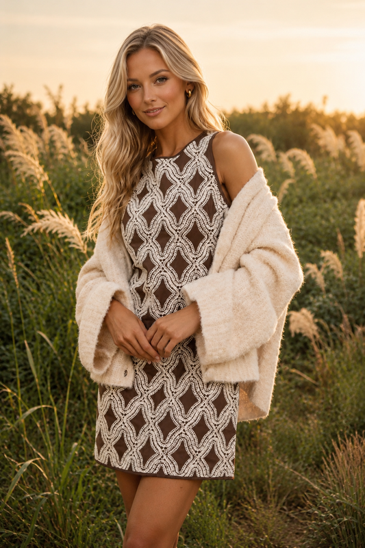 Embroidered Geometric Mini Dress