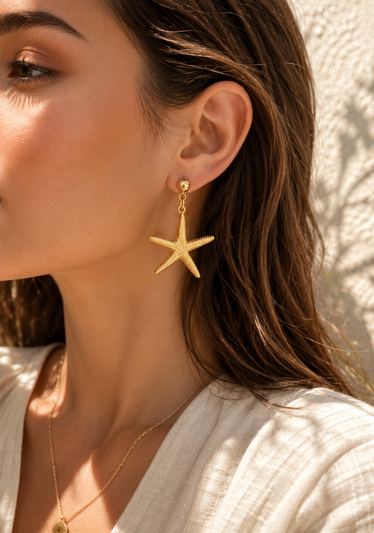 Stainless Steel Starfish Drop Earrings