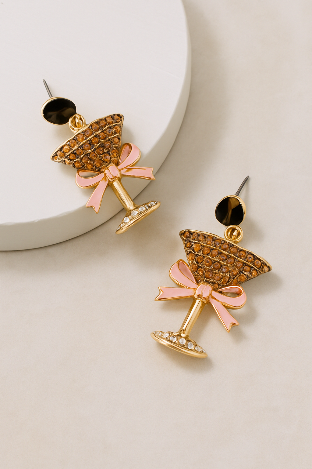 Pave Enamel Espresso Martini Dangle Earrings