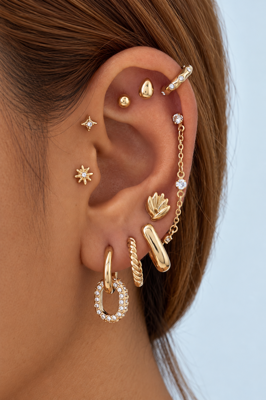 18K Gold Dipped Pavé Link 10 Pair Earring Set