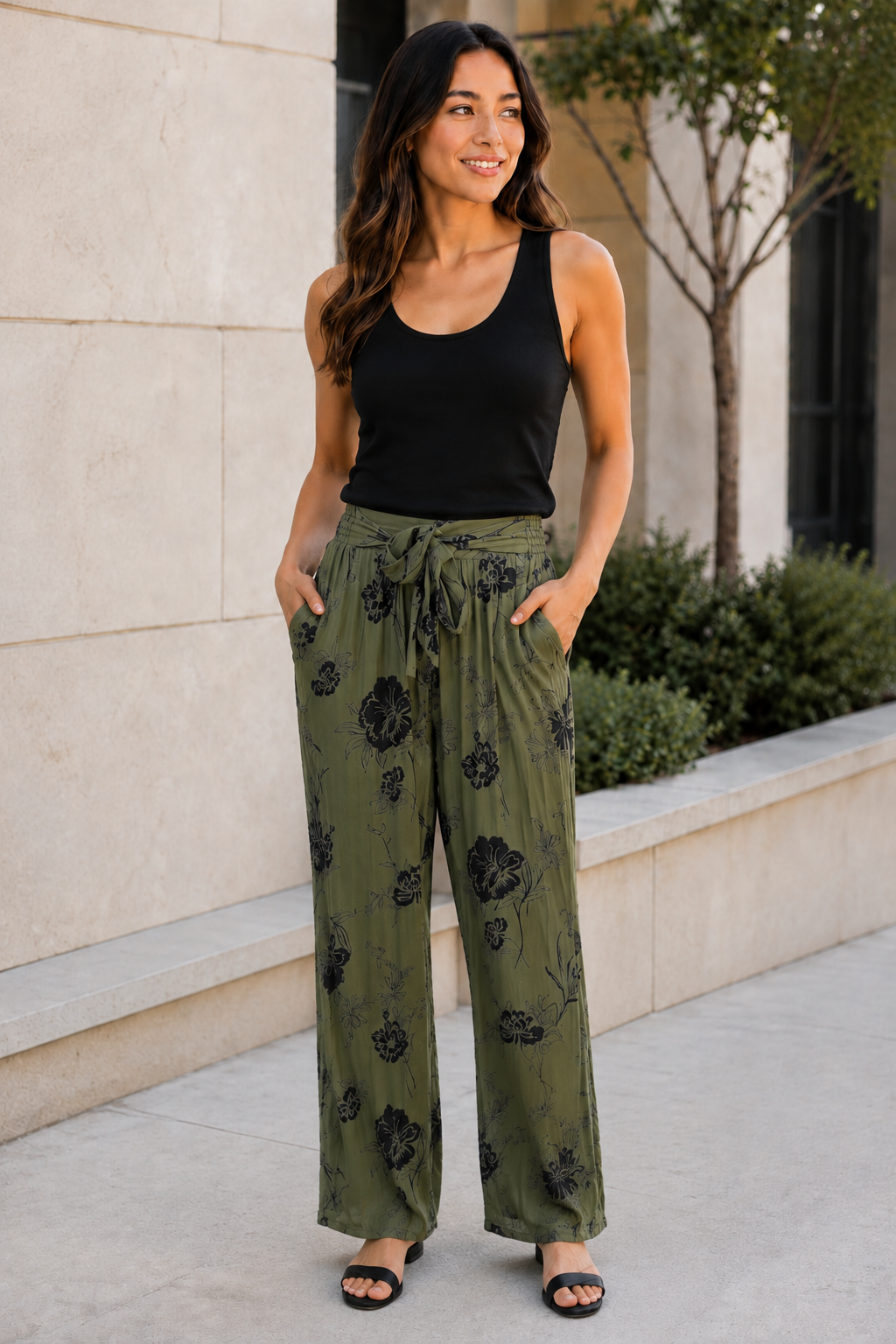 Floral Drawstring Palazzo Pants