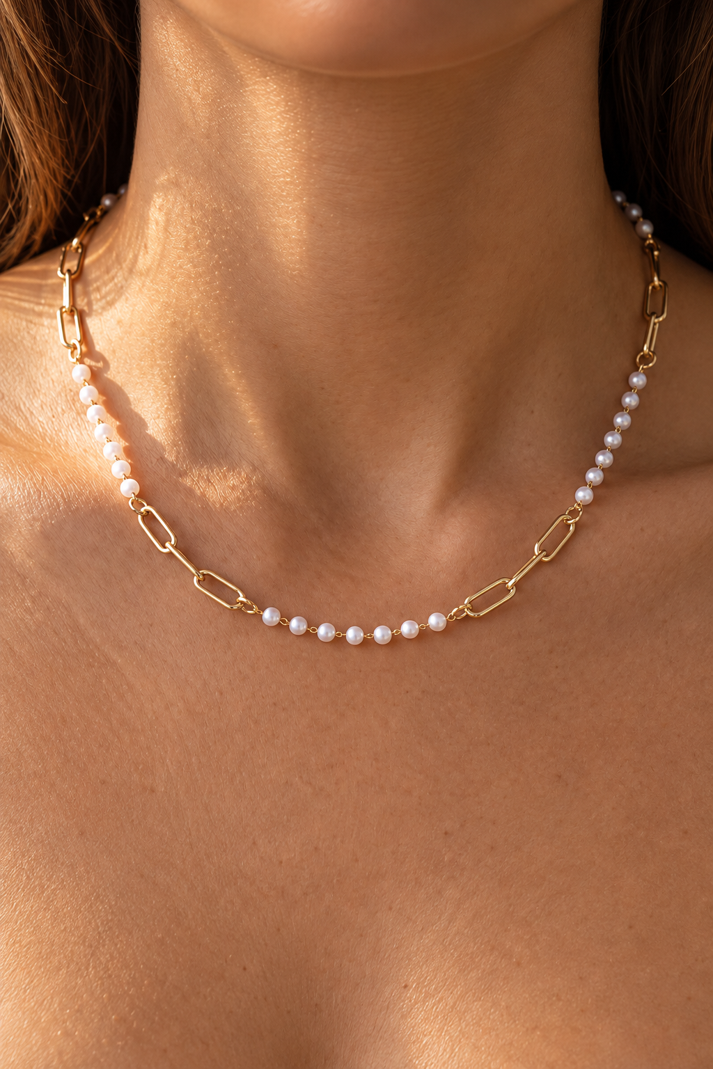 Pearl & Paperclip Chain Necklace