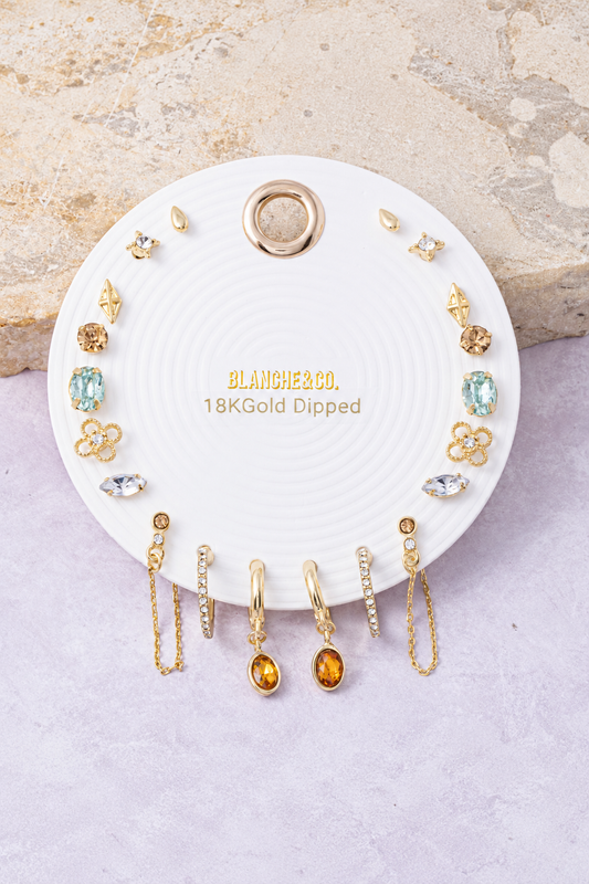 18K Gold Dipped 10 Pair Earring Set