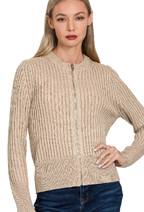 DOORBUSTER: Two Tone Zip Up Knit Sweater