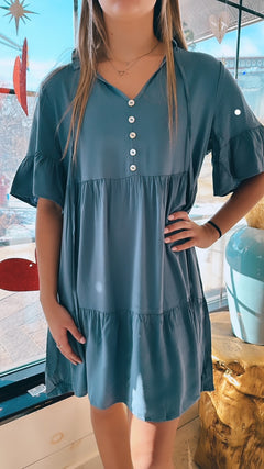 Bestseller! Kalina V-Neck with Ruffle Collar Tunic Dress - North Threads