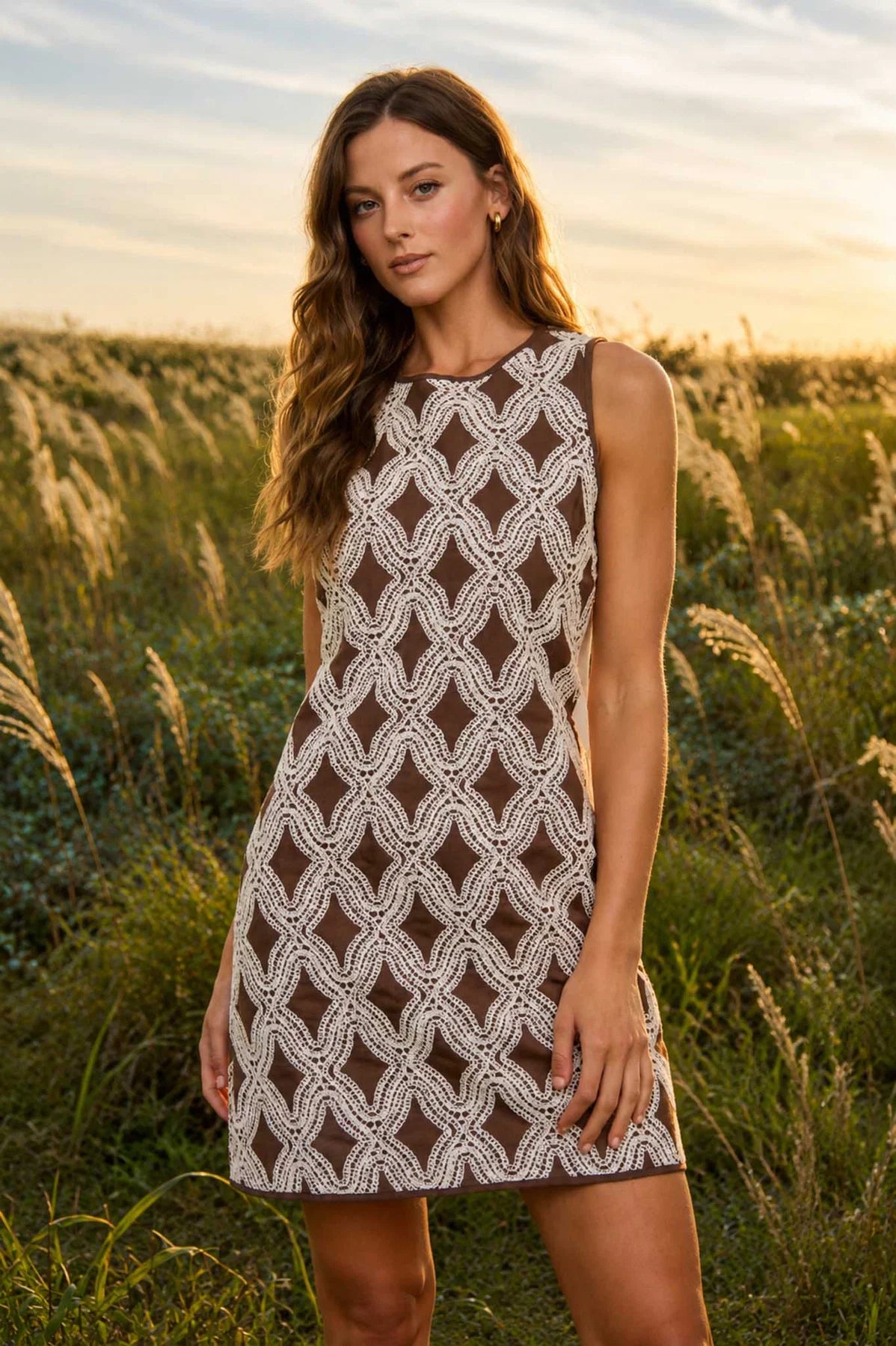 Embroidered Geometric Mini Dress
