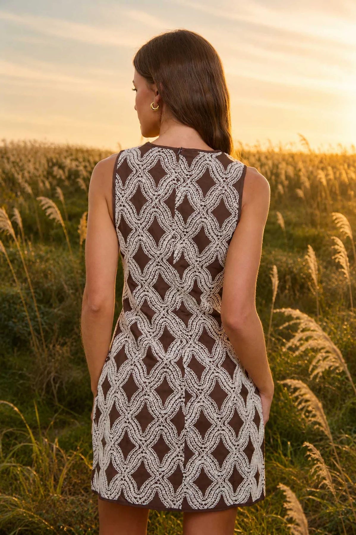 Embroidered Geometric Mini Dress