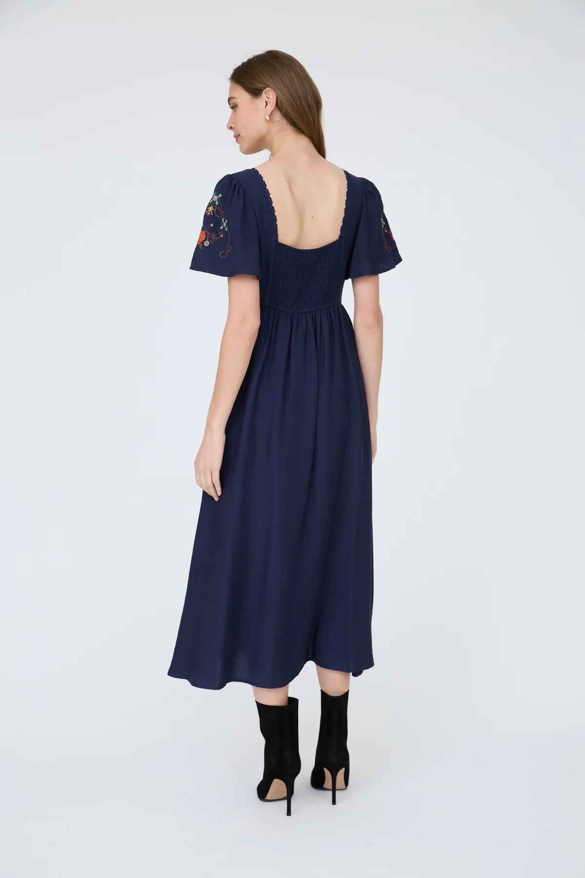 Floral Embroidered Bell Sleeve Midi Dress