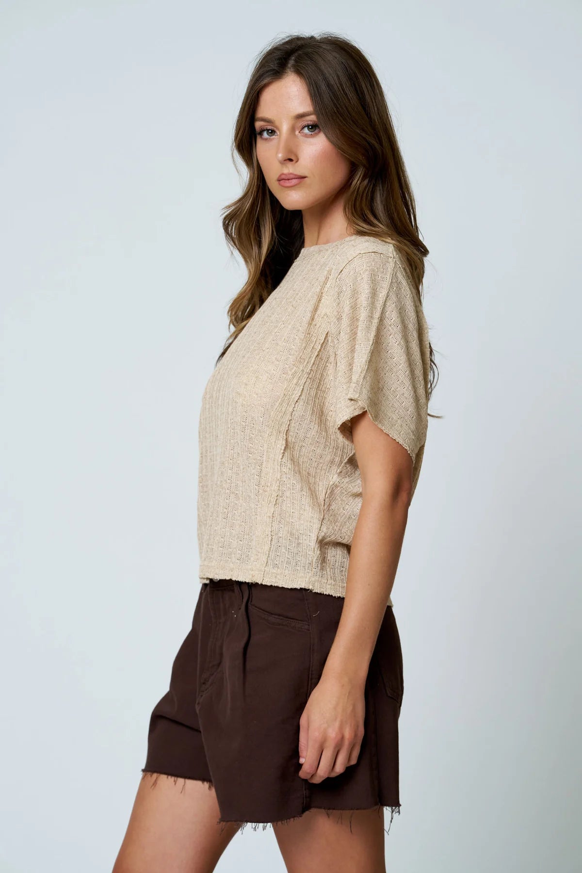 Textured Dolman Boat Neck Top