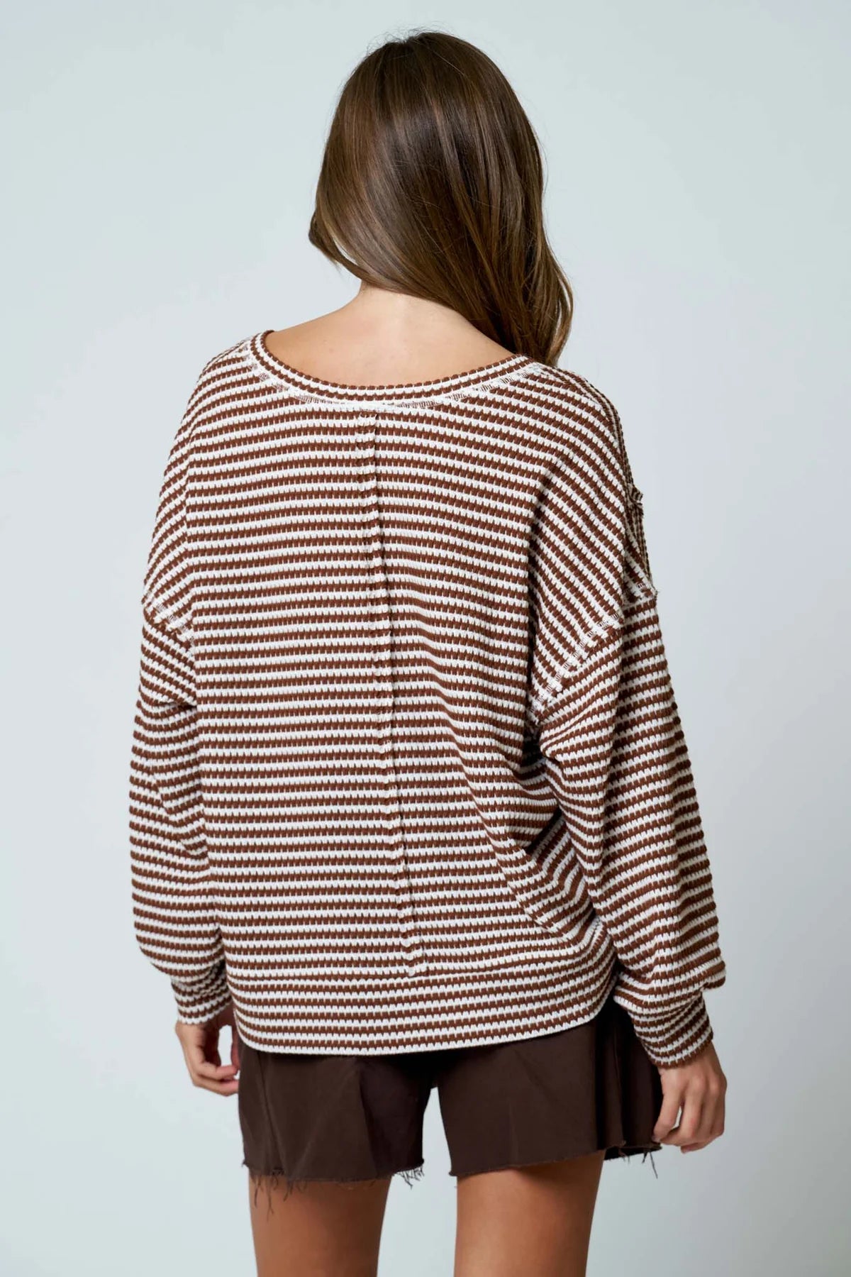 Striped Split Neck Knit Top