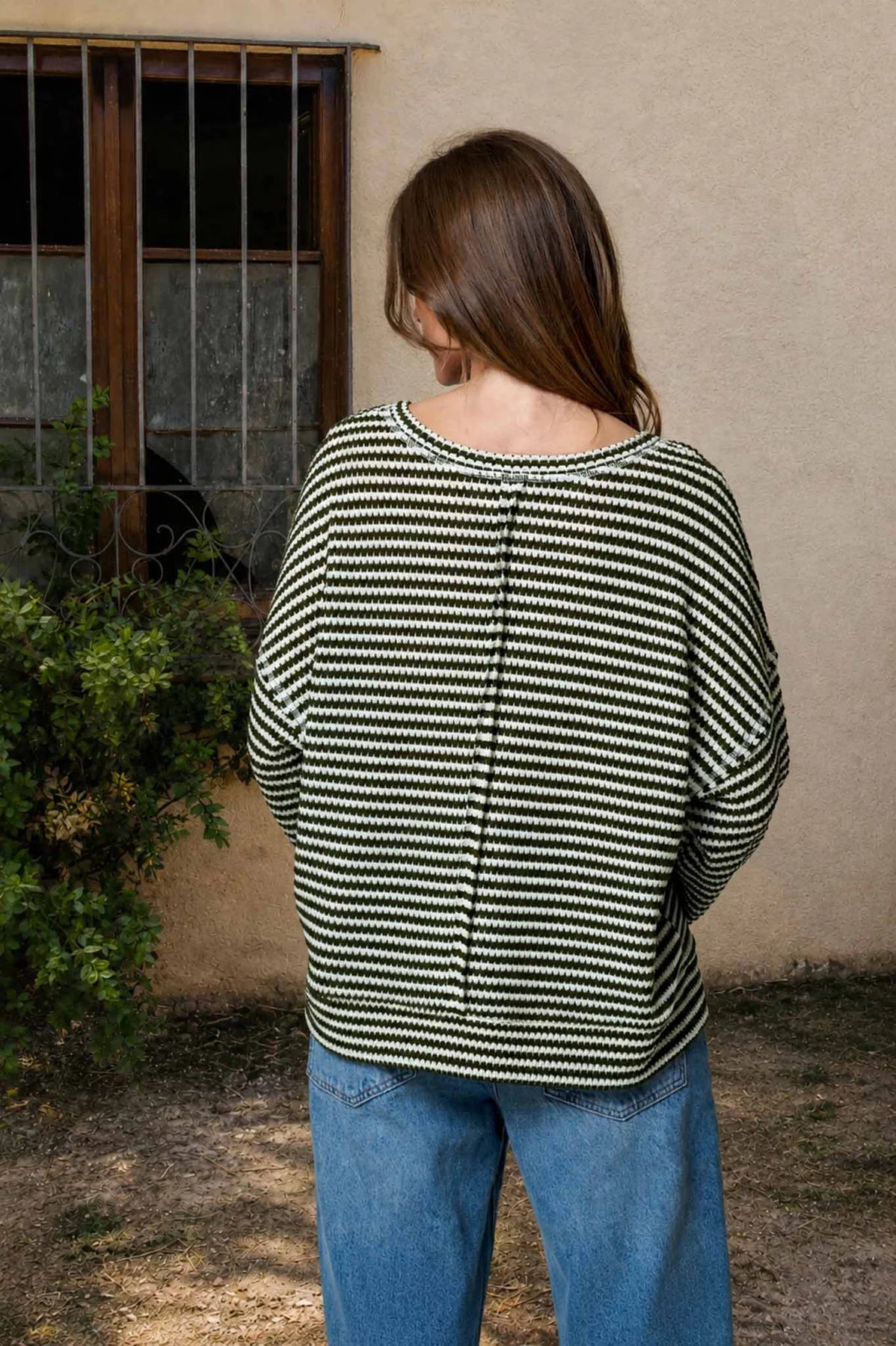 Stripe Split Neck Knit Top