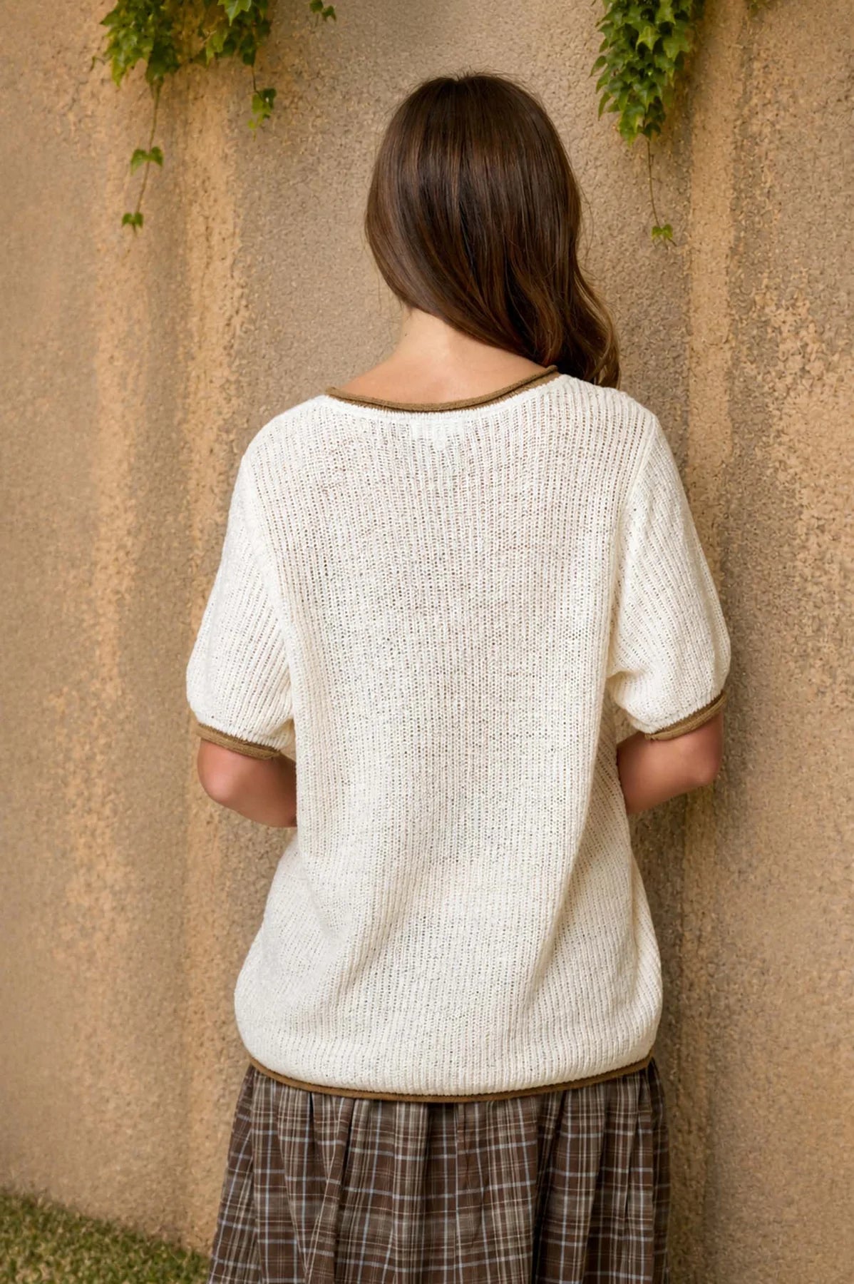 Contrast Trim Puff Sleeve Sweater Top