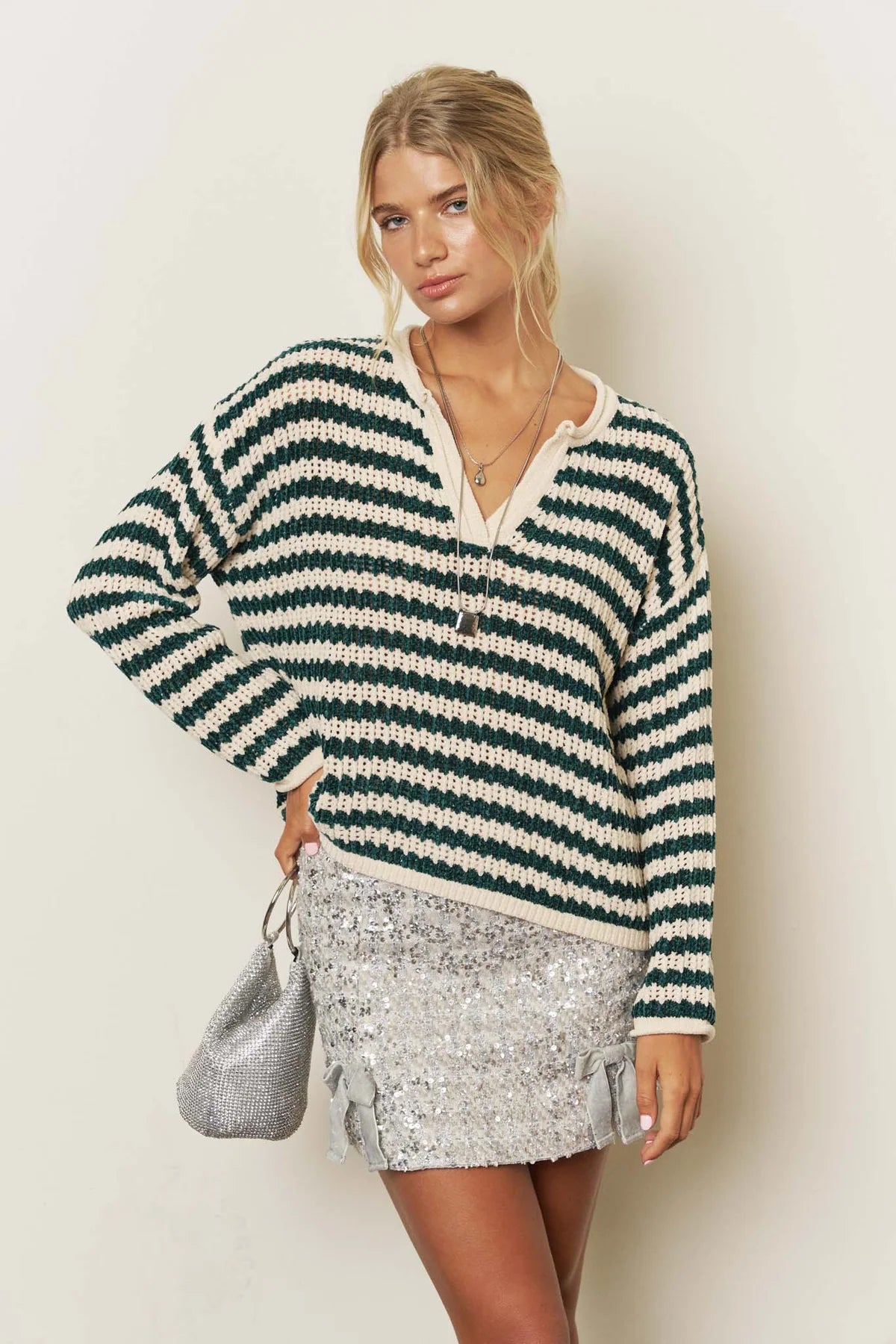Festive Striped Knit Sweater