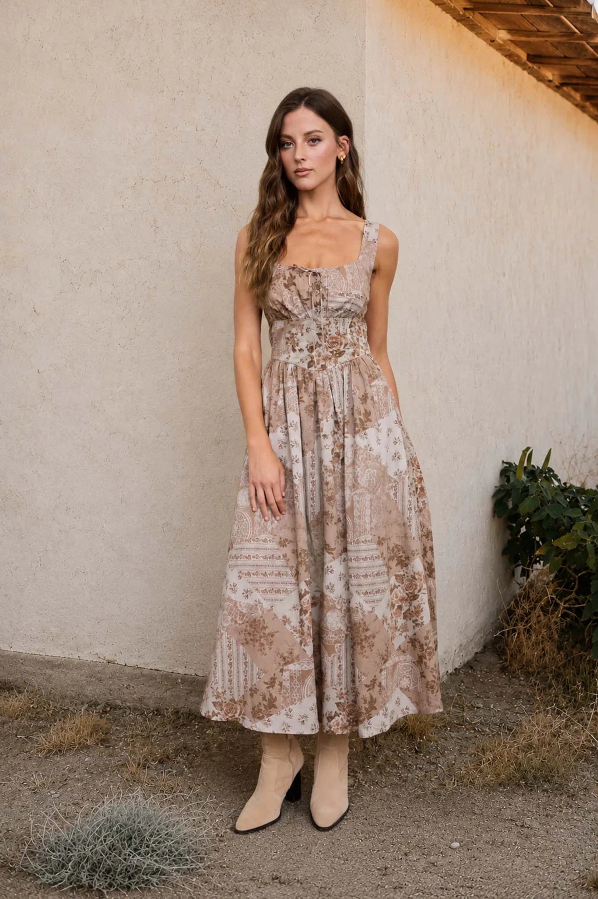 Patchwork Corset Midi Dress