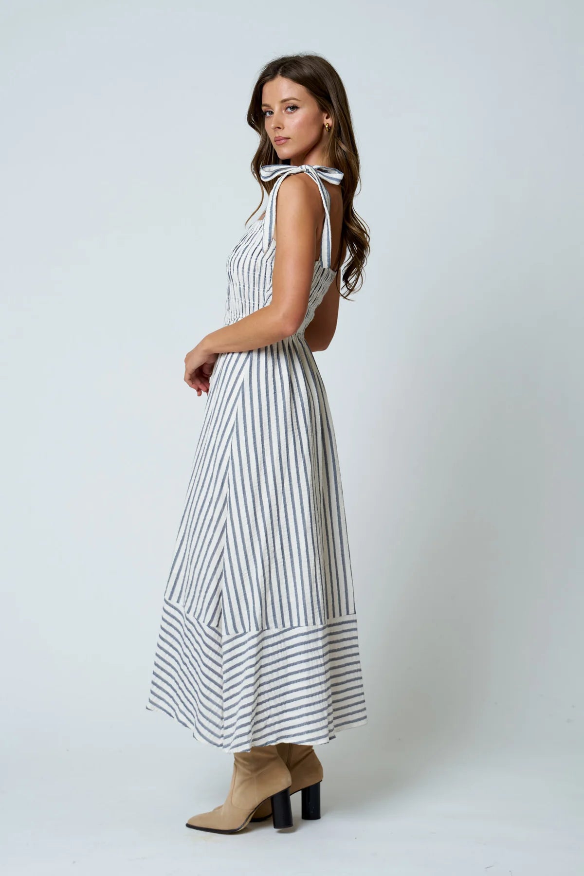 Striped Tie Strap Midi Dress