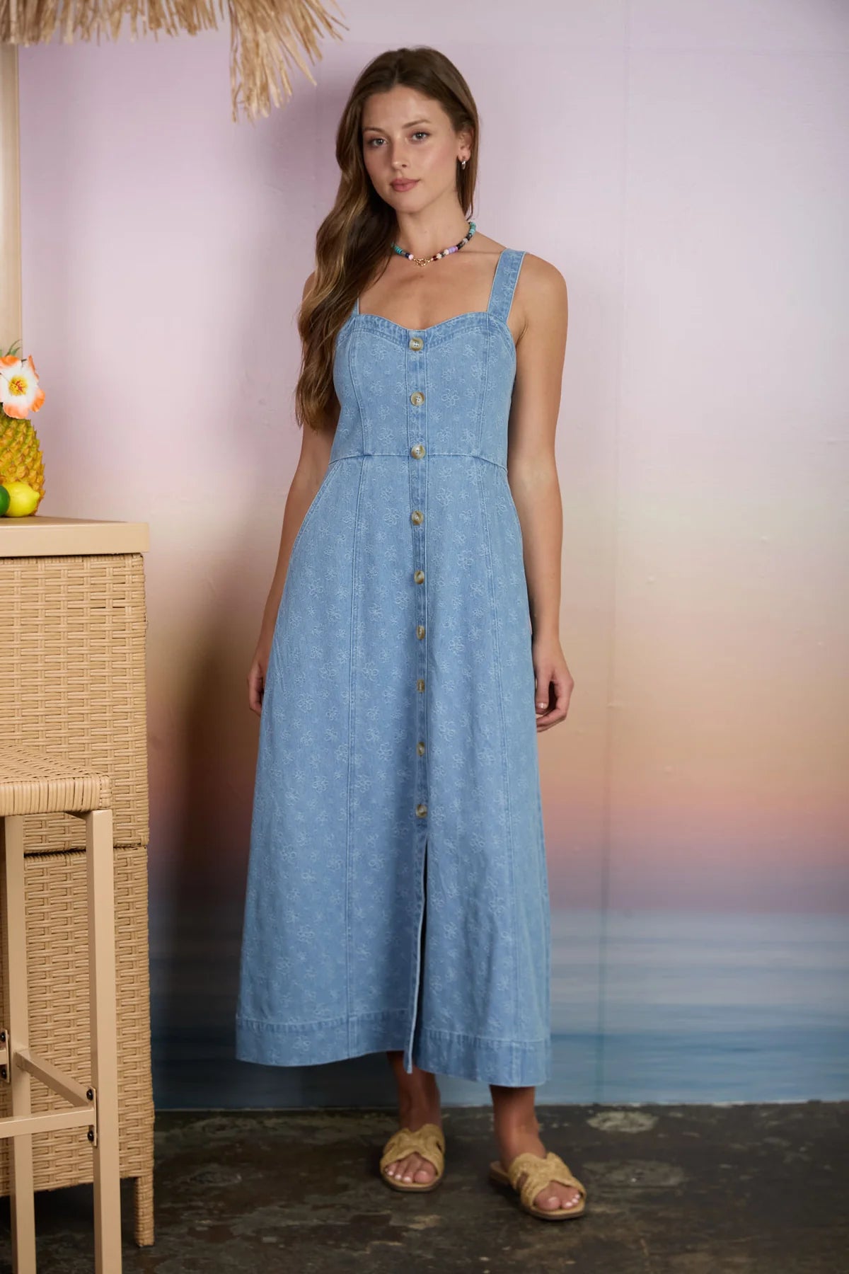 Floral Denim Jacquard Midi Dress
