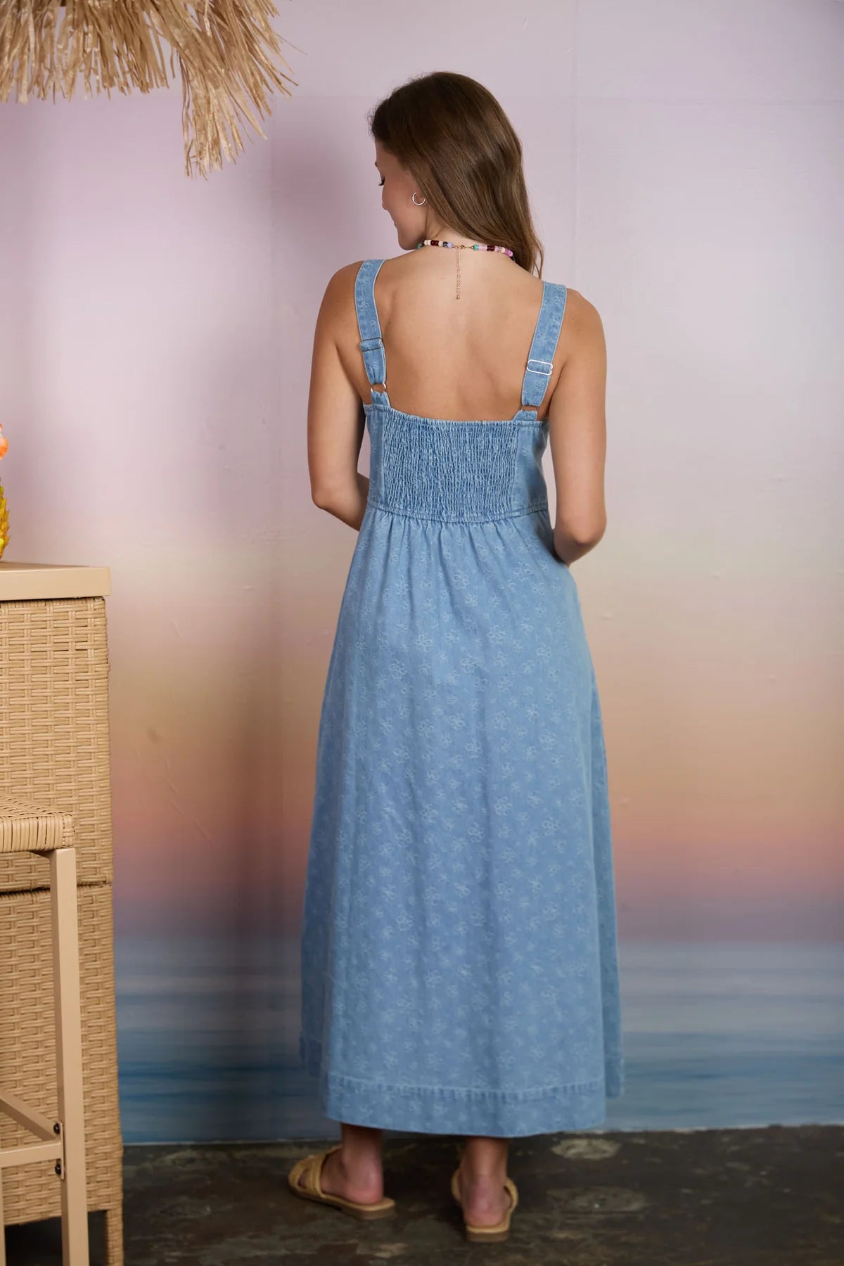 Floral Denim Jacquard Midi Dress