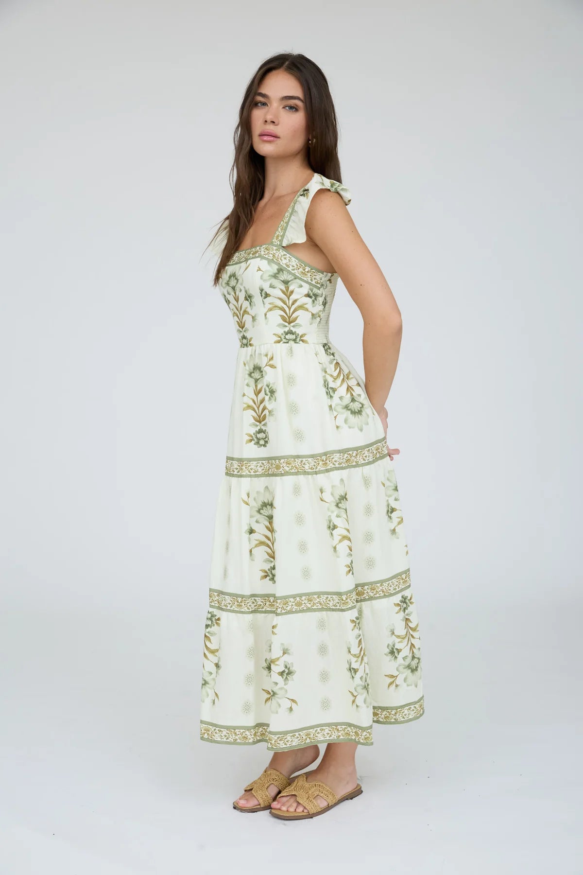 Abstract Floral Tiered Midi Dress