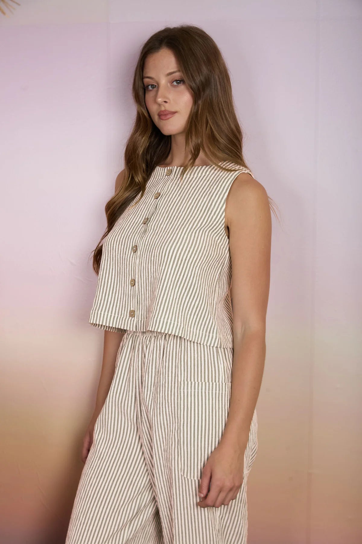 Striped Button Front Tank Top
