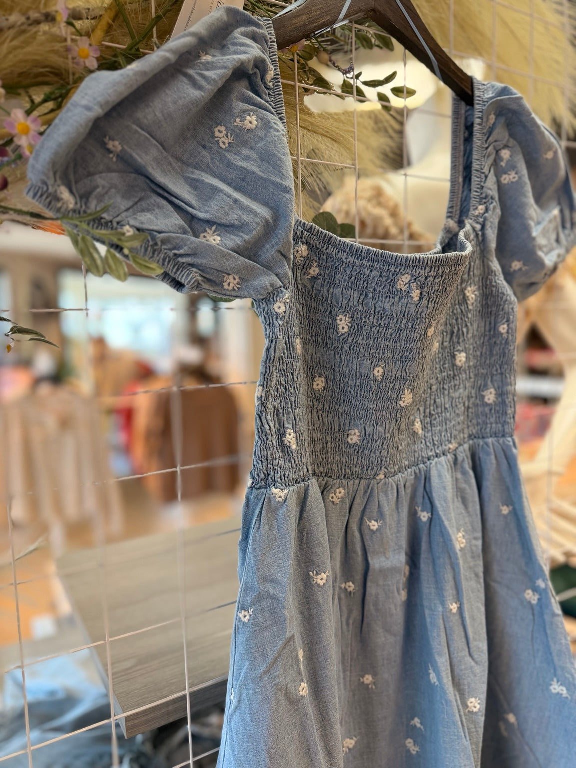 Floral Embroidered Denim Midi Dress