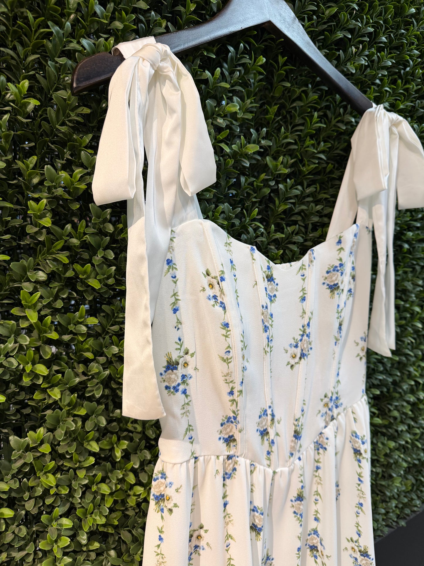 Sweetheart Tie-Strap Floral Corset Midi Dress