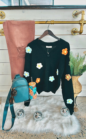 Midnight Petals Knit Crop Sweater