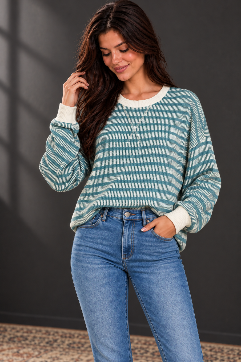 Raised Rib Striped Pullover