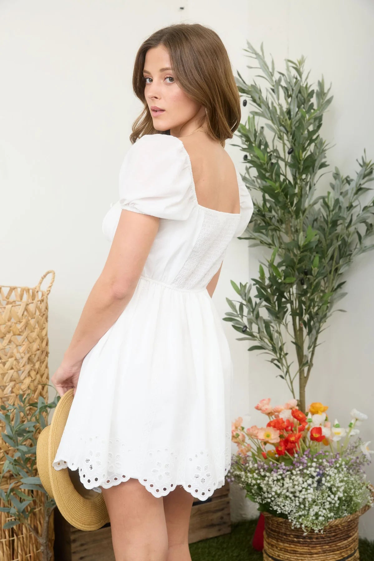 Embroidered Eyelet Corset Mini Dress