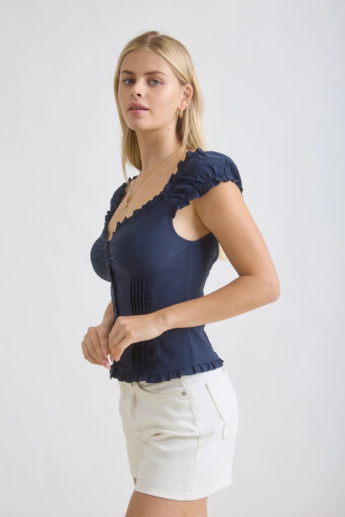 Sweetheart Pintuck Button Top