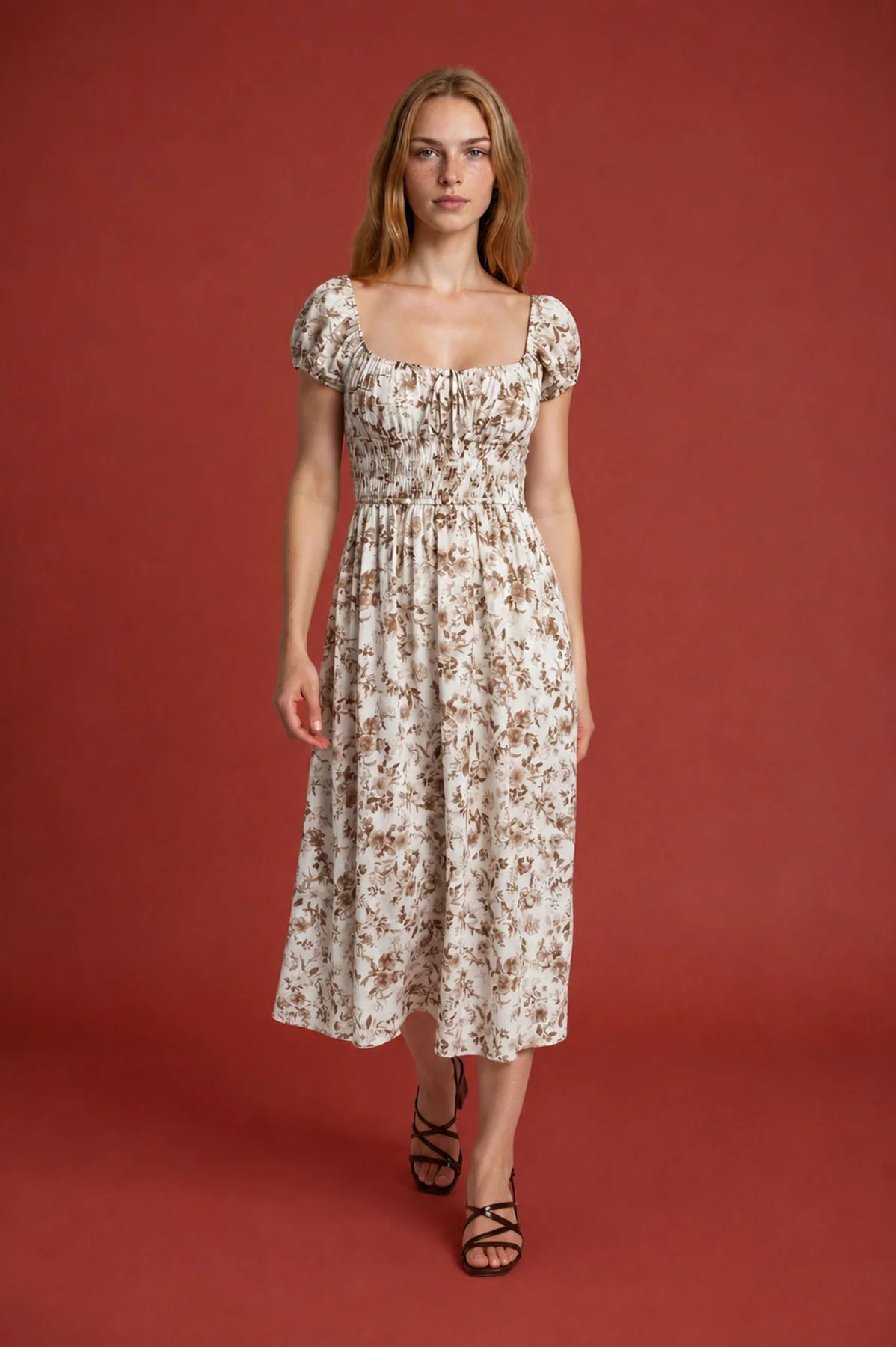 Floral Toile Tie Front Midi Dress