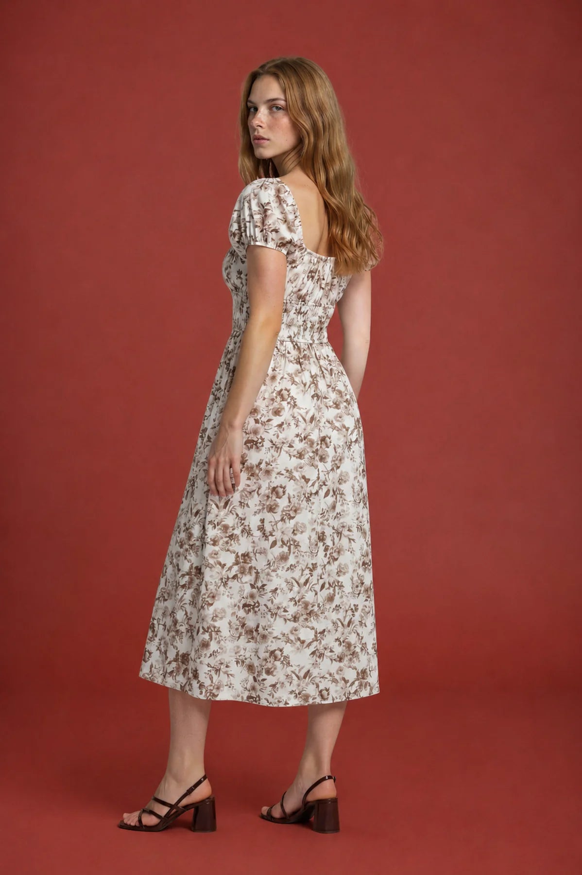 Floral Toile Tie Front Midi Dress