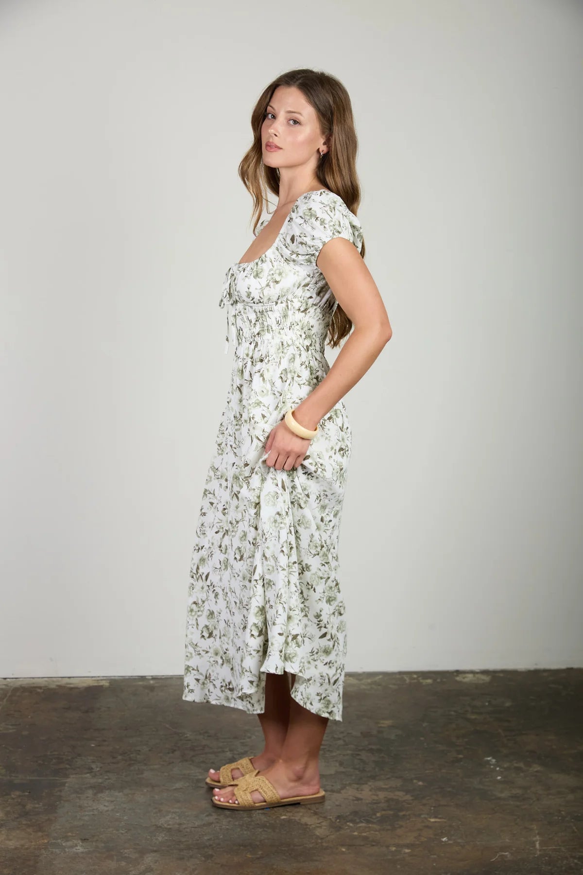 Floral Toile Tie Front Midi Dress