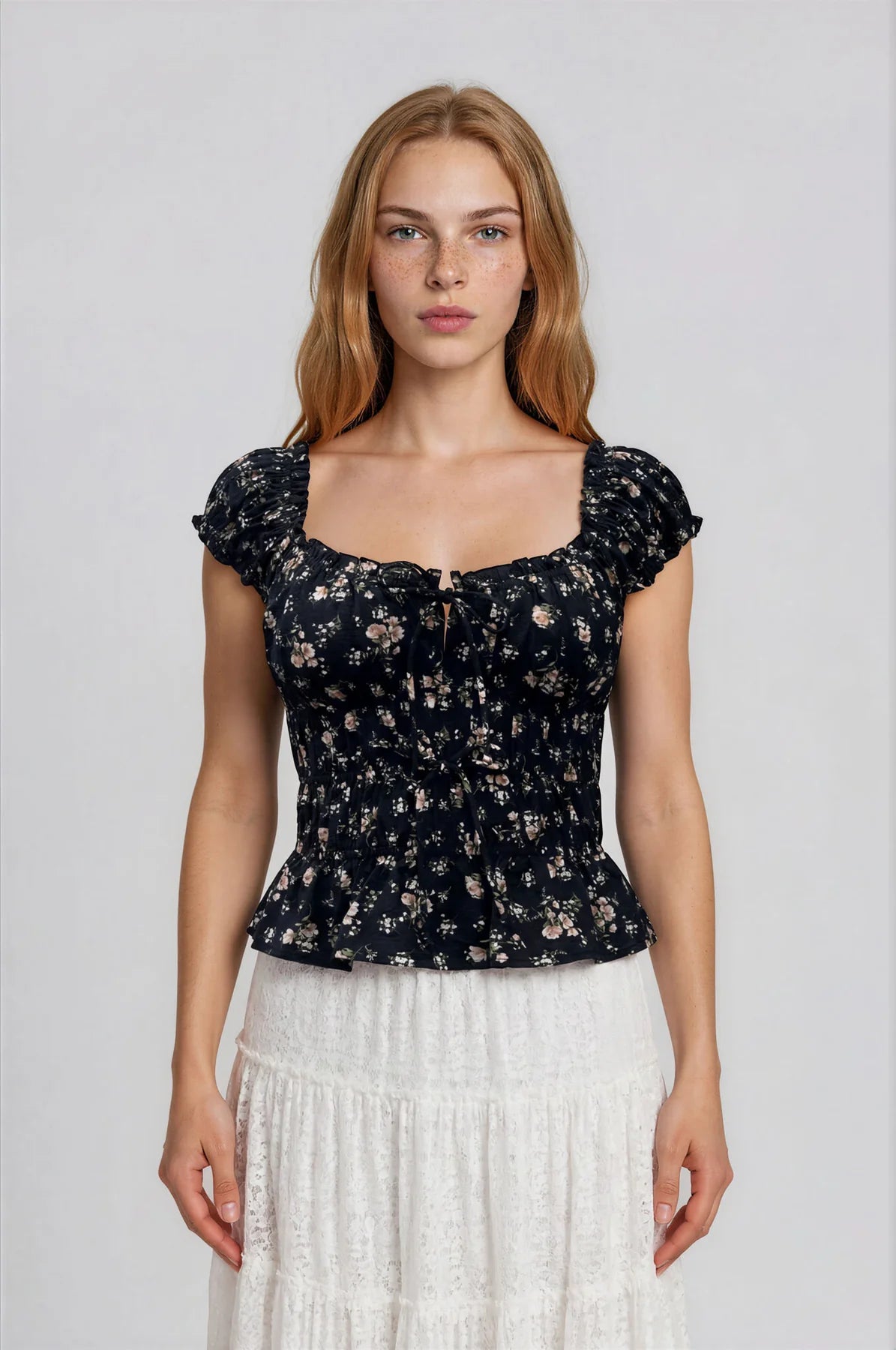 Floral Triple Tie Peplum Top