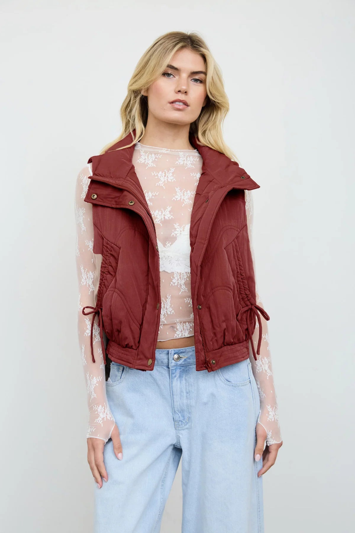 Bow Detail Wave Quilted Vest