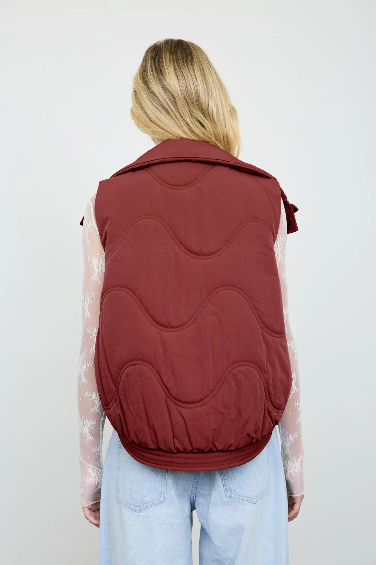 Bow Detail Wave Quilted Vest