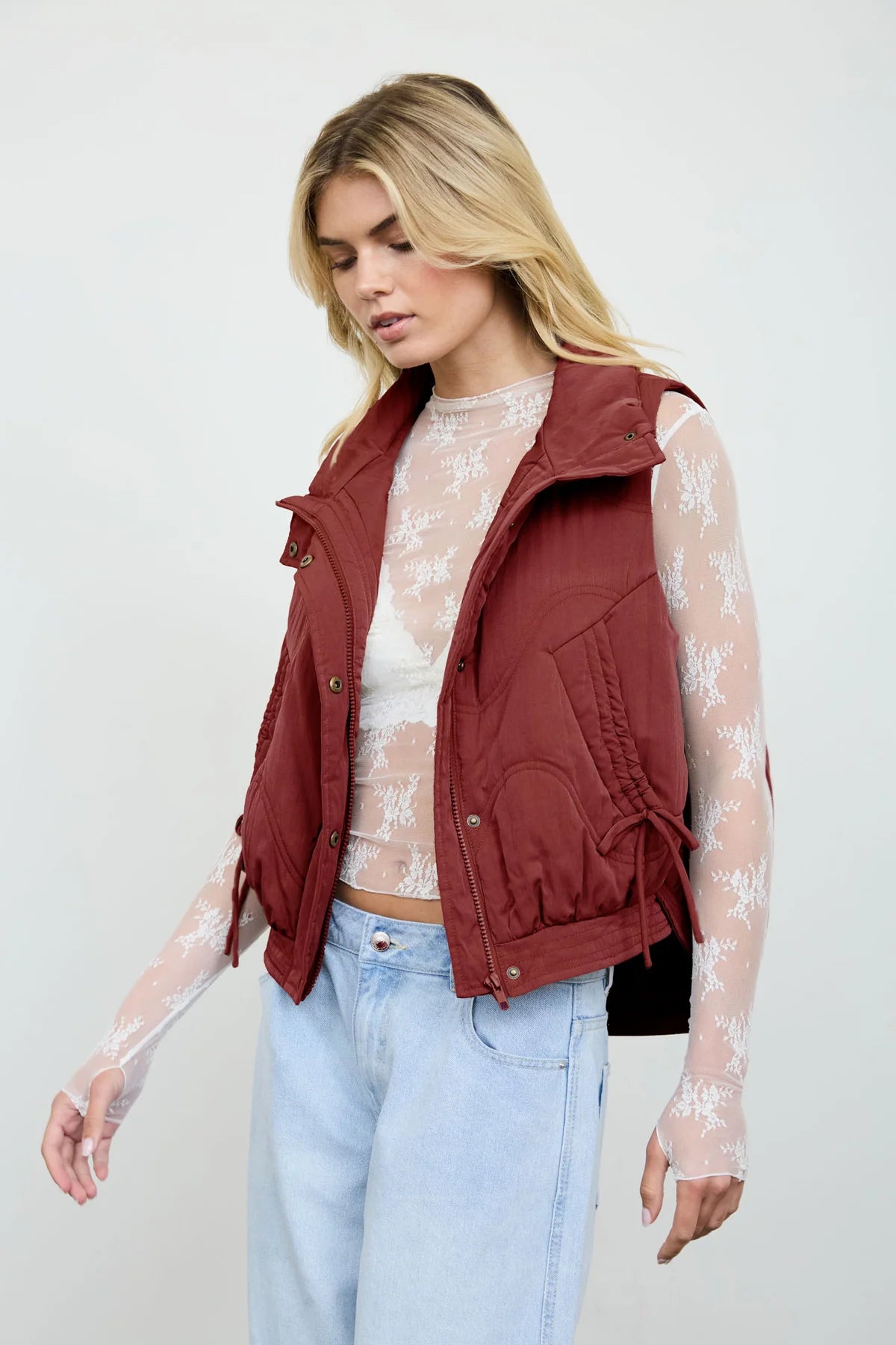 Bow Detail Wave Quilted Vest