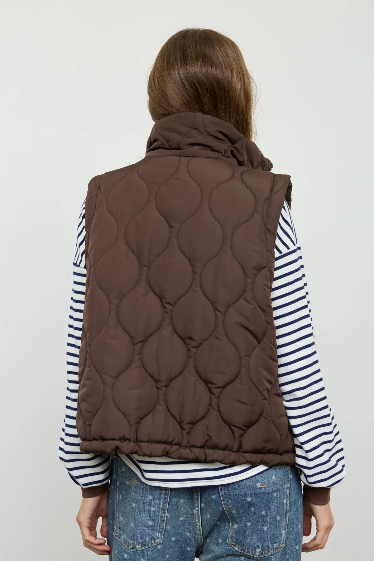 Plaid Collar Quilted Zip Up Vest