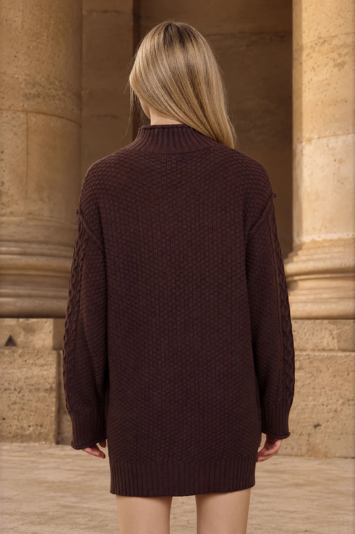 Cable Knit Mock Neck Sweater Dress