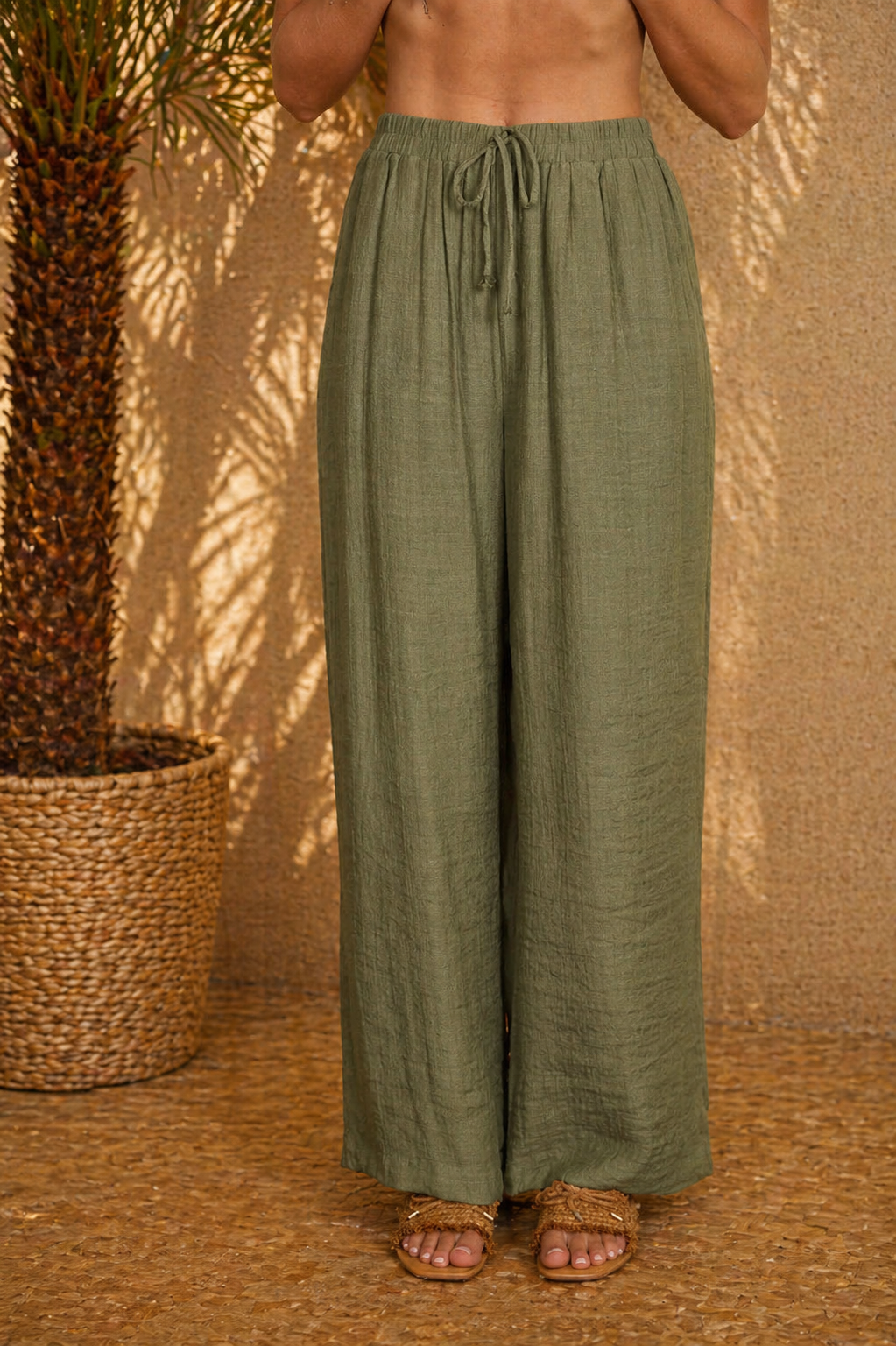 Crinkle Knit Wide Leg Pants
